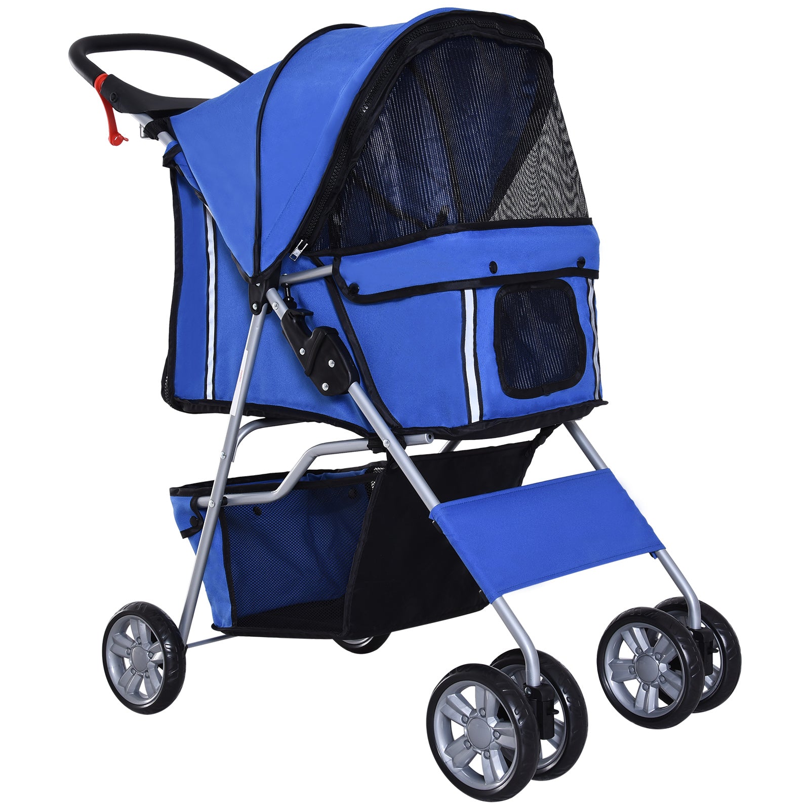 Folding Fabric Dog Stroller with Basket and Cup Holder, 75x45x97 cm, Blue