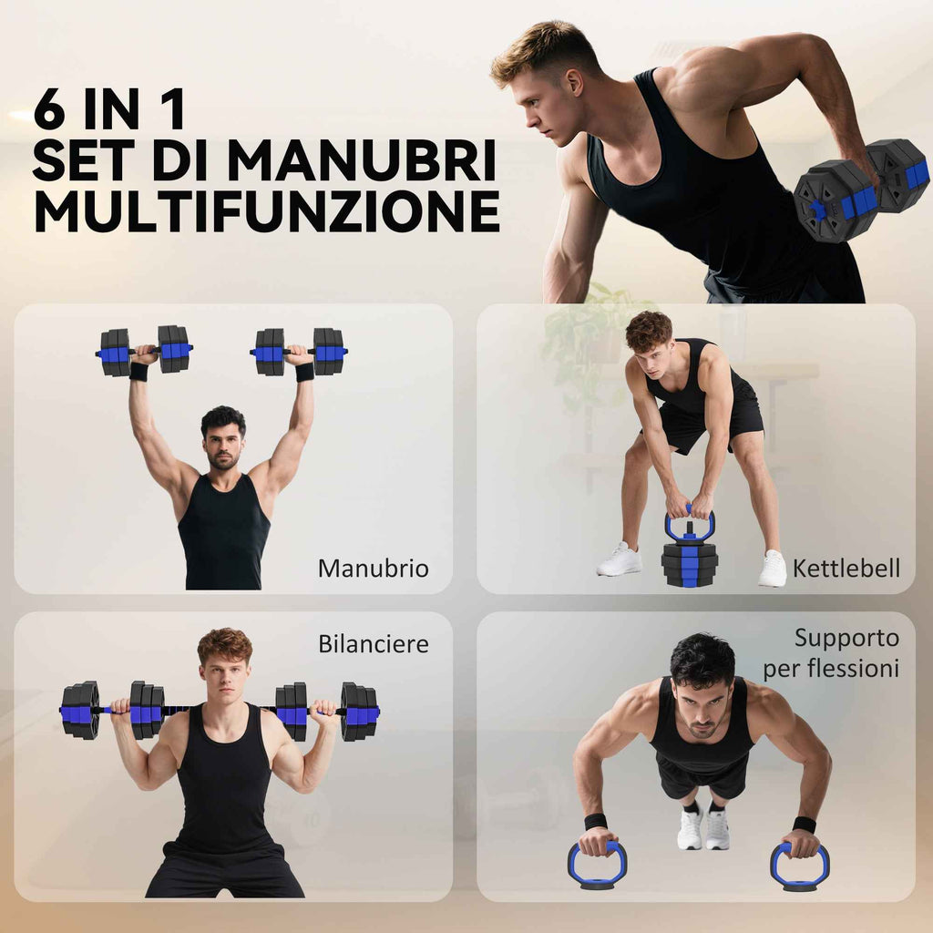 SPORTNOW 6-in-1 Plastic and Sand Gym Weight Set, Can Be Used as Kettlebell, Dumbbell, Barbell, Stand, Blue