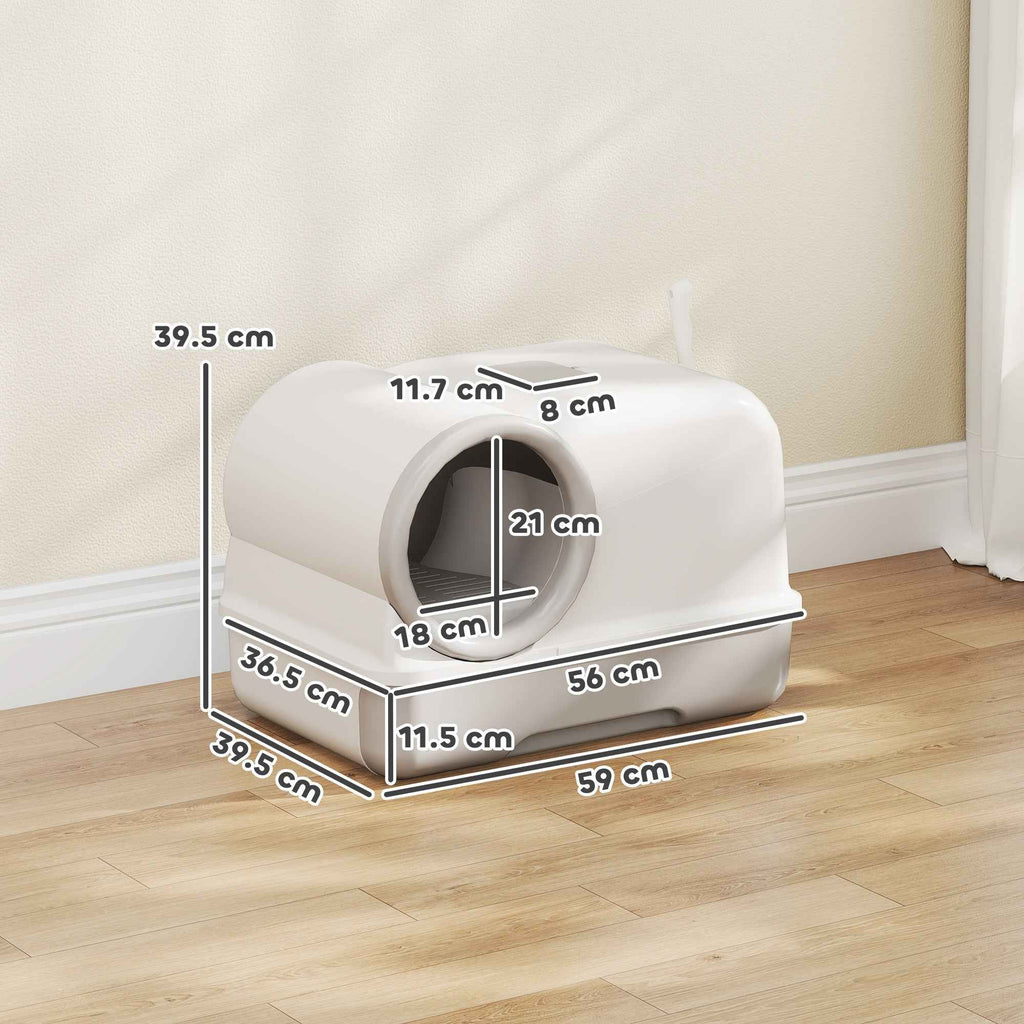 PawHut Enclosed Cat Litter Box with Tray, Scoop and Deodorant Bags, in PP, 59x39.5x39.5 cm, White and Grey