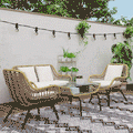 4-piece garden set in PE rattan and metal with sofa, 2 chairs and coffee table, Beige