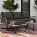 Rattan Garden Set 5-Piece with 2 Side Chairs, Central Chair and 2 Stools/Coffee Tables