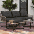 Rattan Garden Set 5-Piece with 2 Side Chairs, Central Chair and 2 Stools/Coffee Tables