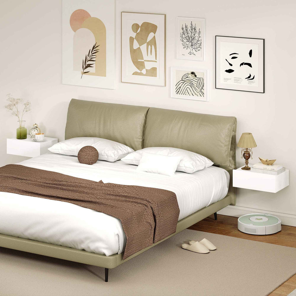 HOMCOM Set of 2 Modern Floating Bedside Tables with Wooden Drawer, 40x30x15cm, White