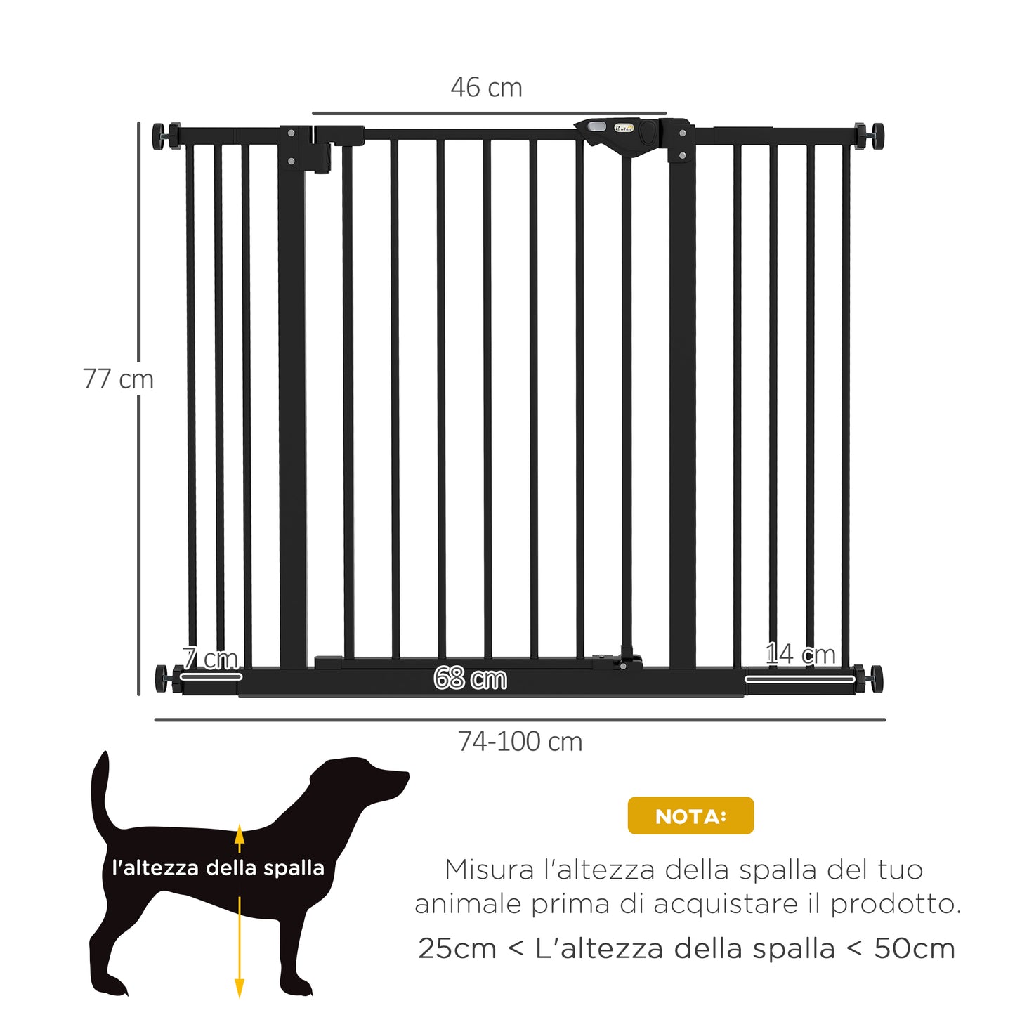 PawHut Adjustable Dog Gate up to 100 cm without Screws with 2 Extensions and Height 72 cm, Black - Borgè