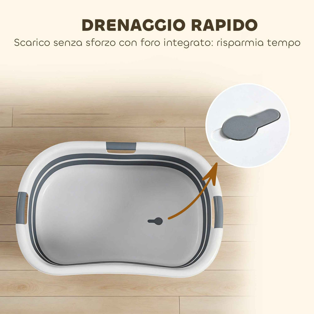 PawHut Dog Bathtub, Portable Folding Tub with Drain Hole, for Small Dogs and Puppies, Gray