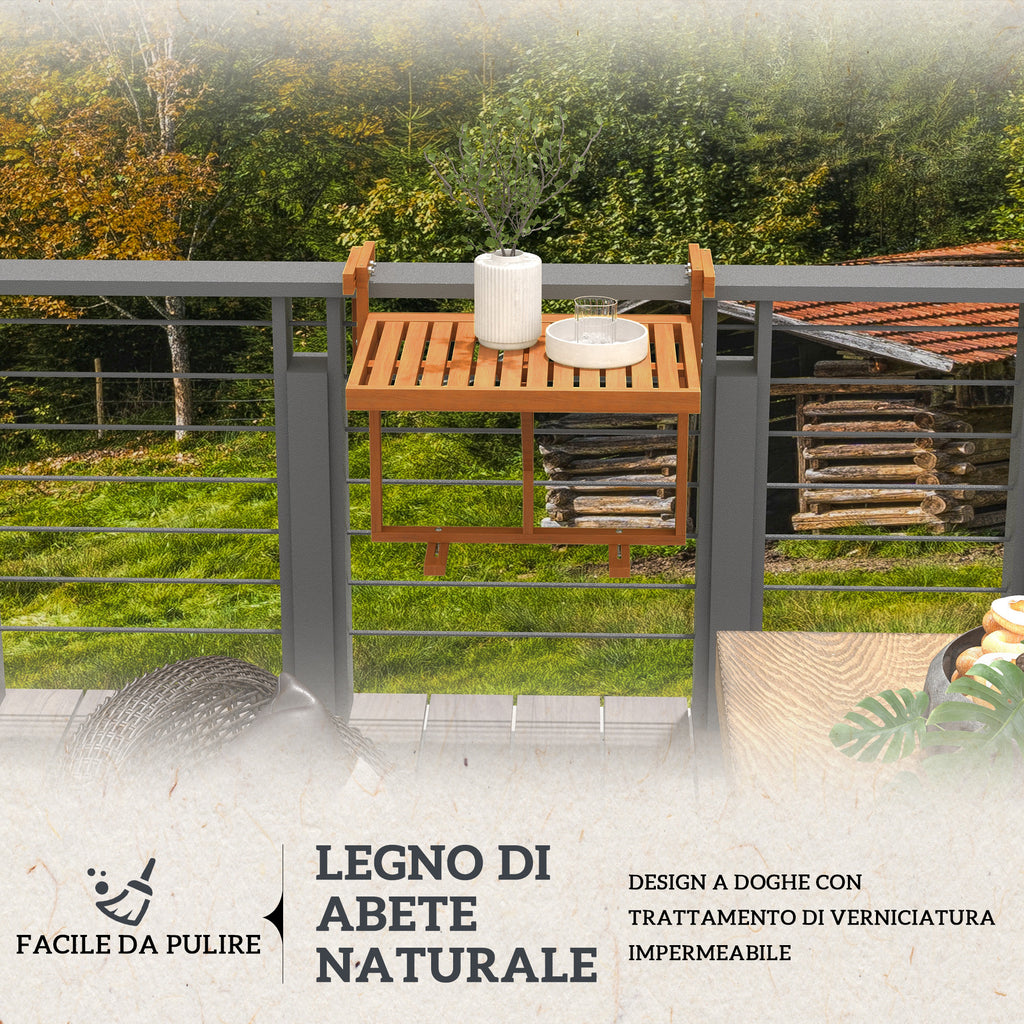 Folding and Adjustable Balcony Railing Table in Wood, Teak Colour - Borgè