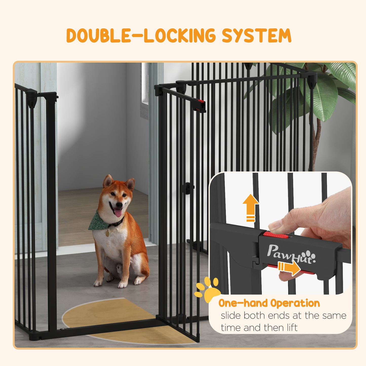 Folding Dog Gate 6-Panel for Medium-sized Dogs, Made of Steel and Plastic, 123x102x100 cm, Black