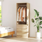 Wardrobe with Clothes Rail, Open Shelf and 3 Drawers, in Wood, 60x48.5x185 cm, Teak color