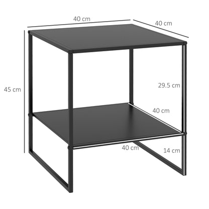 Industrial Style 2 Tier Steel Coffee Table, 40x40x45cm, Black