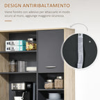 Kitchen Cabinet Modern Space-Saving Sideboard with 2 Cabinets 3 Drawers 3 Shelves Wood 90 x 39 x 169cm Light Oak Grey Color