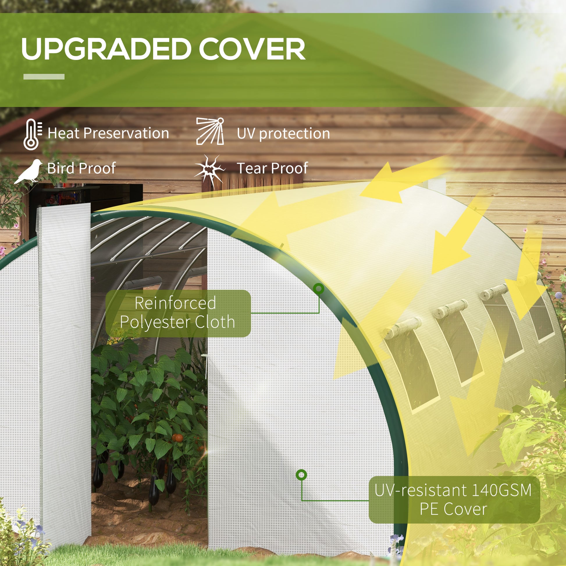 Outsunny Tunnel Greenhouse 6x3 m with 2 Entrances and 8 Windows, in PE, Polyester and Galvanized Steel, White and Green - Borgè