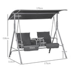 Outsunny 2-seater swing with coffee table and cup holder, in metal and polyester, 175x110x165 cm, gray - Borgè