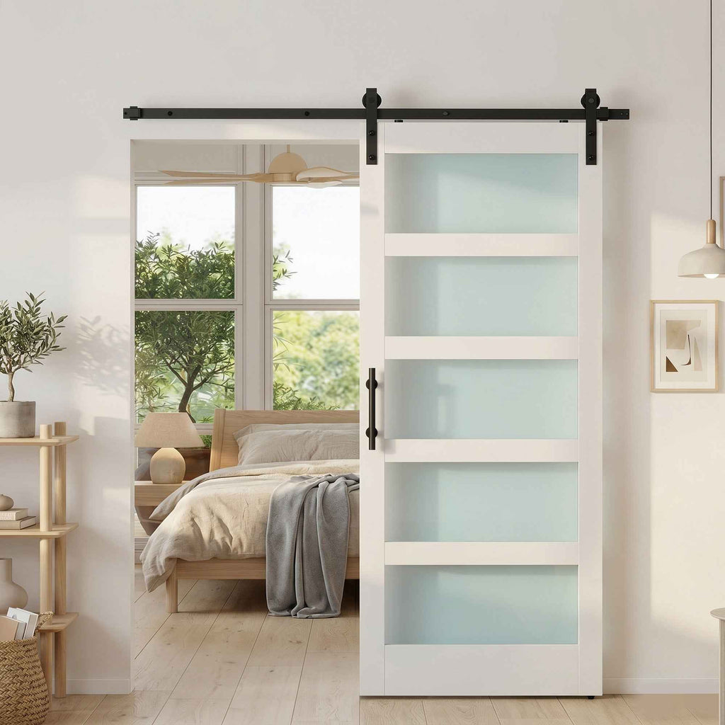 HOMCOM Sliding Door in Satin Glass with Track and Hardware Kit, in Wood, 91.2x3.5x213.4 cm, Multicolor
