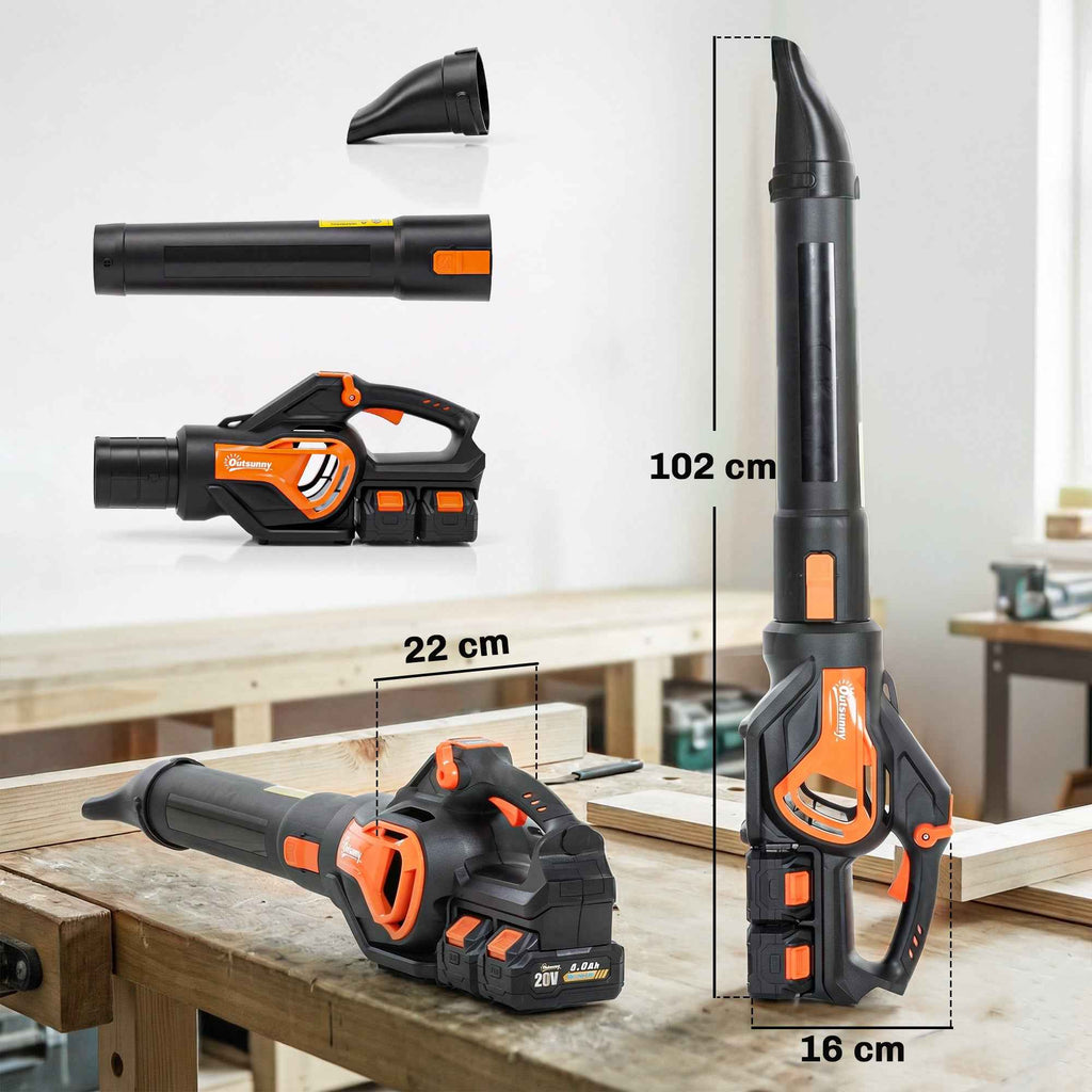 Outsunny 20V Cordless Leaf Blower, 900W Brushless Motor, 3 Speed Levels, Turbo Boost, Battery Charger