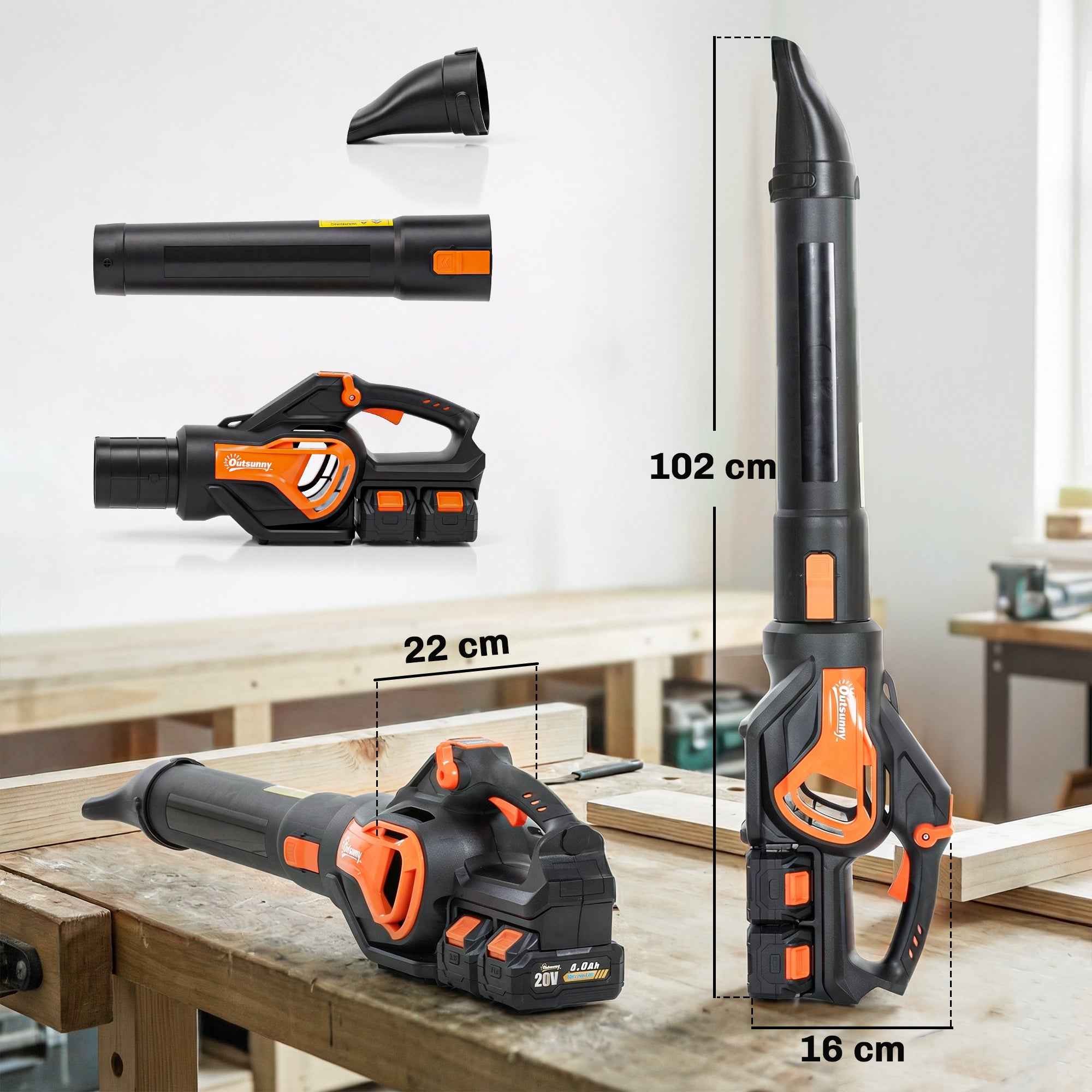 Outsunny 20V Cordless Leaf Blower, 900W Brushless Motor, 3 Speed Levels, Turbo Boost, Battery Charger