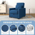 Single Reclining Armchair Bed on 3 Levels with Extra Cushion, 69x82x85cm, Blue