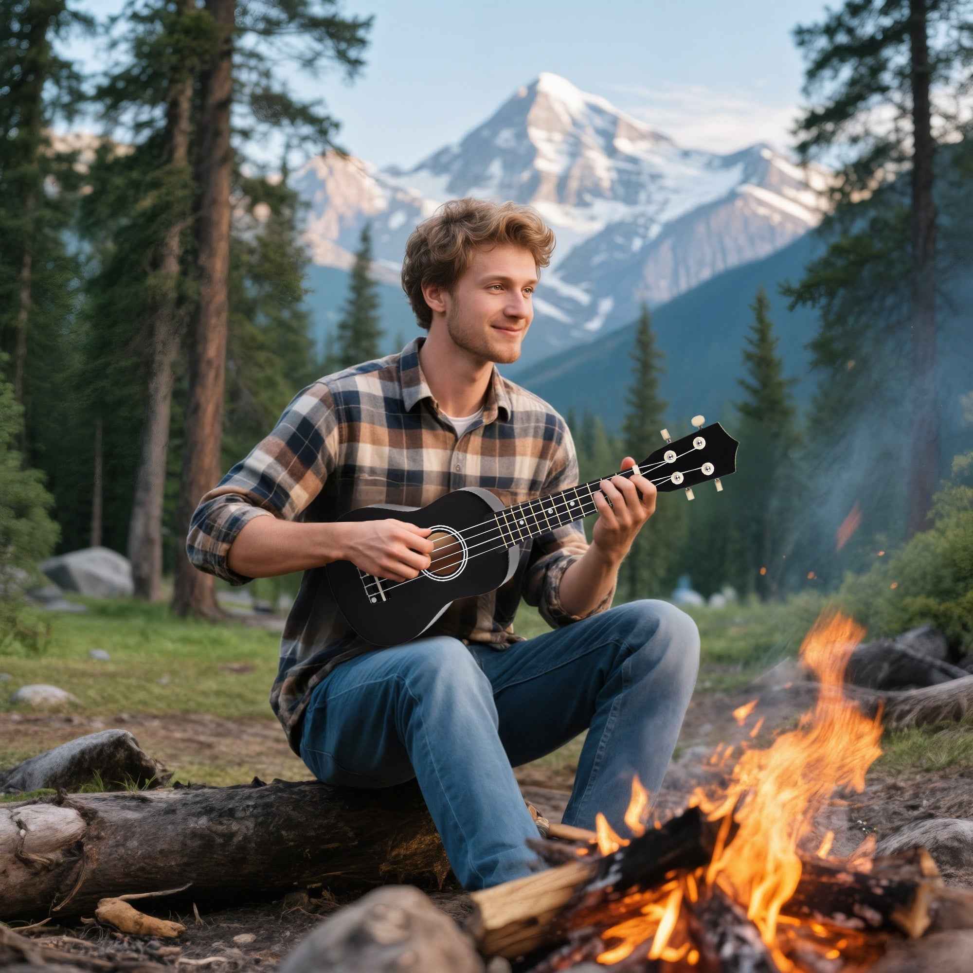 HOMCOM 21-Inch Beginner Ukulele with Nylon Strings, Pick and Replacement String, Black