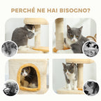 Cat Scratching Tree with Perch and House, Made of Wood, Plush and Sisal, 40x30x72 cm, Beige and Yellow
