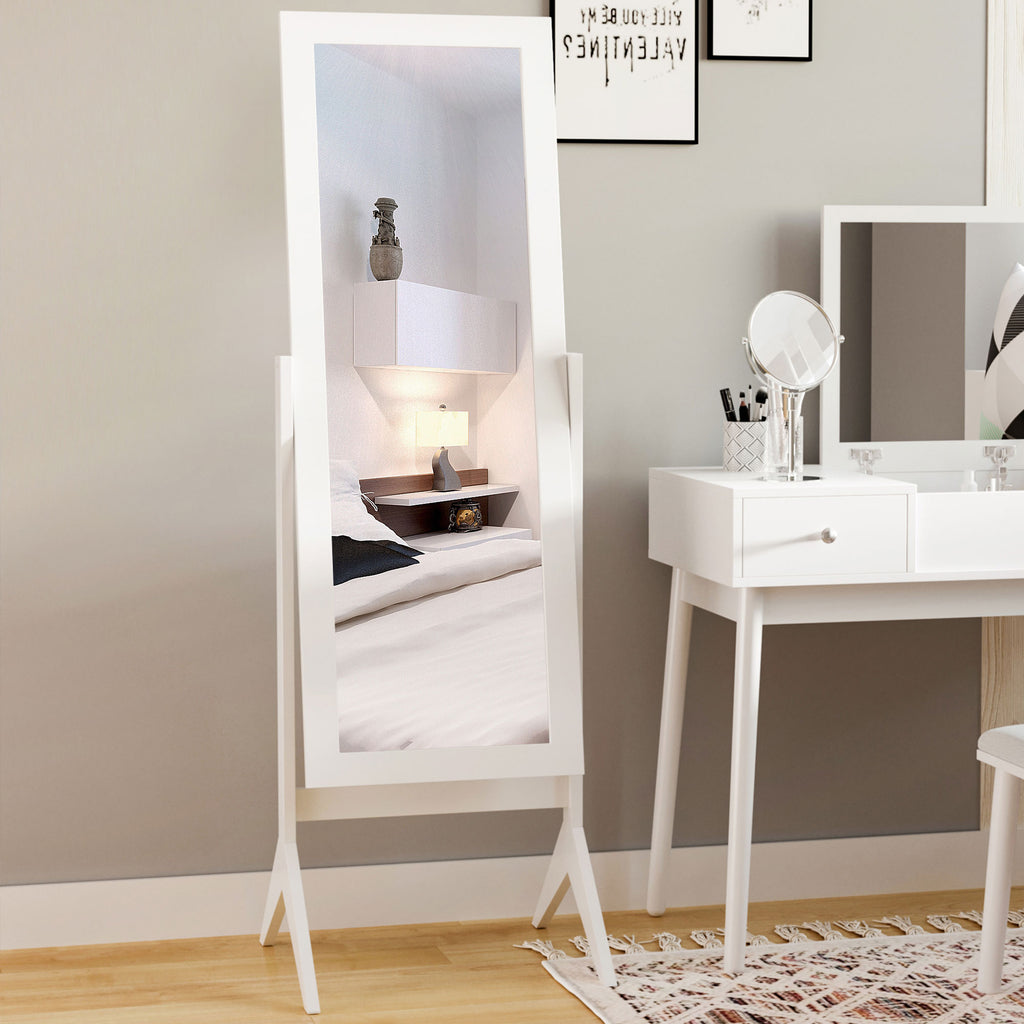 Full-Length Mirror with 4 Legs and Adjustable Angle, Wood and Glass, 47x46x148 cm, White