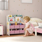 Toy Storage Shelf with 6 Fabric Drawers and 2-Tier Bookcase, Wood and Steel, 63x30x71 cm, Pink