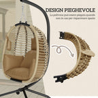 Outsunny Hanging Chair with Padded Cushion, Folding Seat and Steel and Rope Frame, Beige