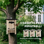 Set of 3 Bat Houses Bat Box in Fir Wood, 18x6x22.5 cm, Wood Color