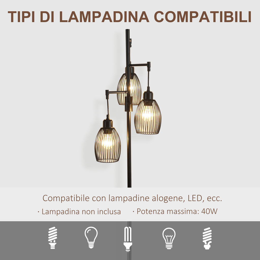 Industrial Floor Lamp with 3 Lampshades and Adjustable Dimmer, Steel, 30x30x170.5 cm, Black