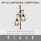 Industrial Floor Lamp with 3 Lampshades and Adjustable Dimmer, Steel, 30x30x170.5 cm, Black