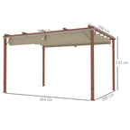 Gazebo Pergola with Retractable Roof, Pegs and Screws, in Polyester and Aluminum, 382x300x232 cm, Wood Color
