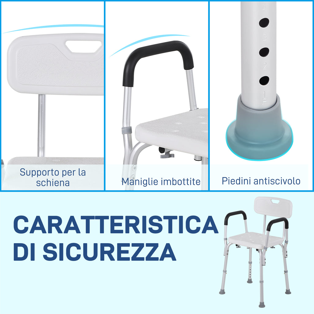 Aluminium Shower Chair with Adjustable Height and Non-Slip Feet, 51.5x51.5x71-84cm, White