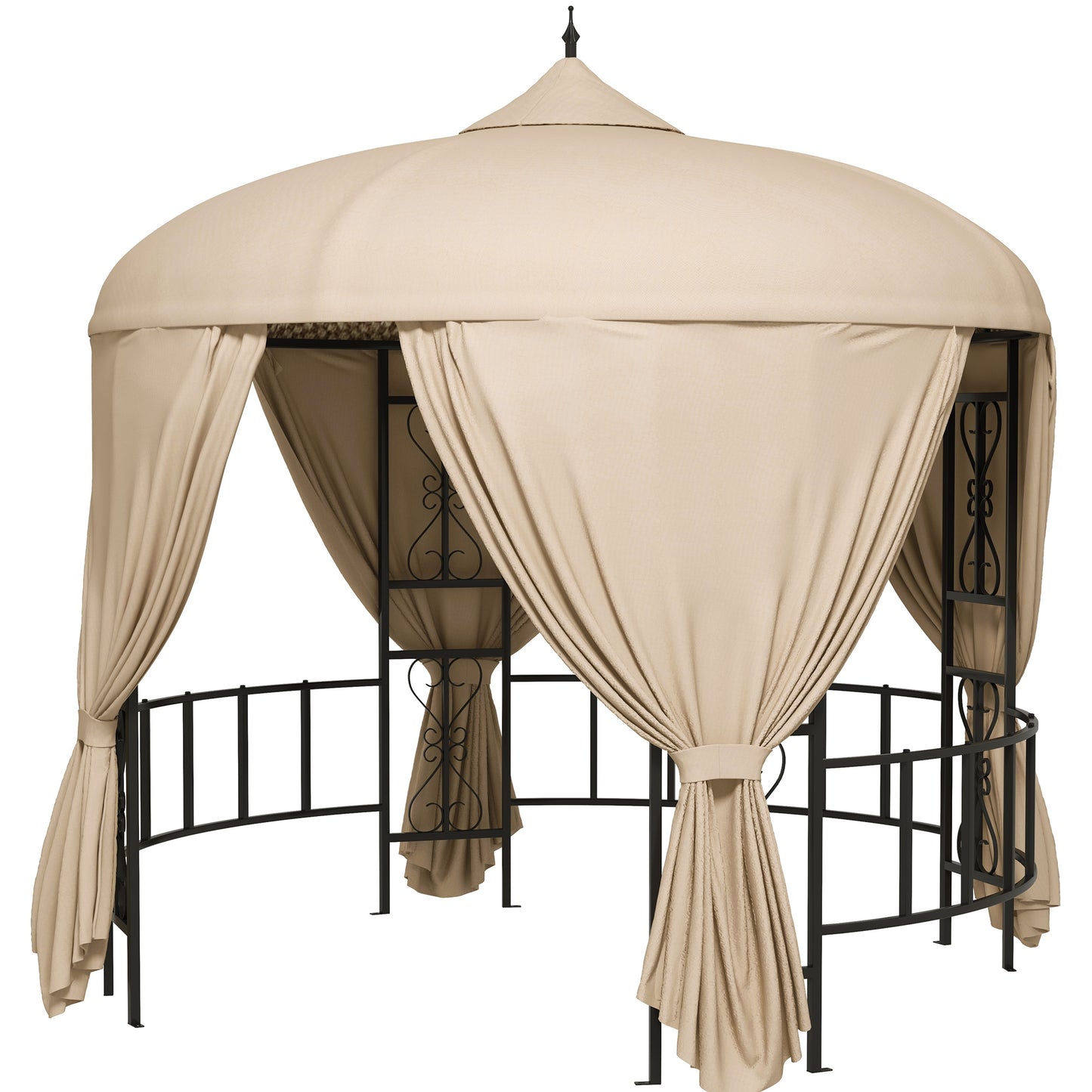 Outsunny Ø3m round garden gazebo with curtains and air intakes in metal and polyester, beige - Borgè