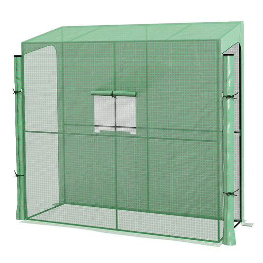 Wall Mounted Garden Greenhouse with 2 Roll-Up Doors and Anti-UV PE Cover, 200x80x200cm, Green