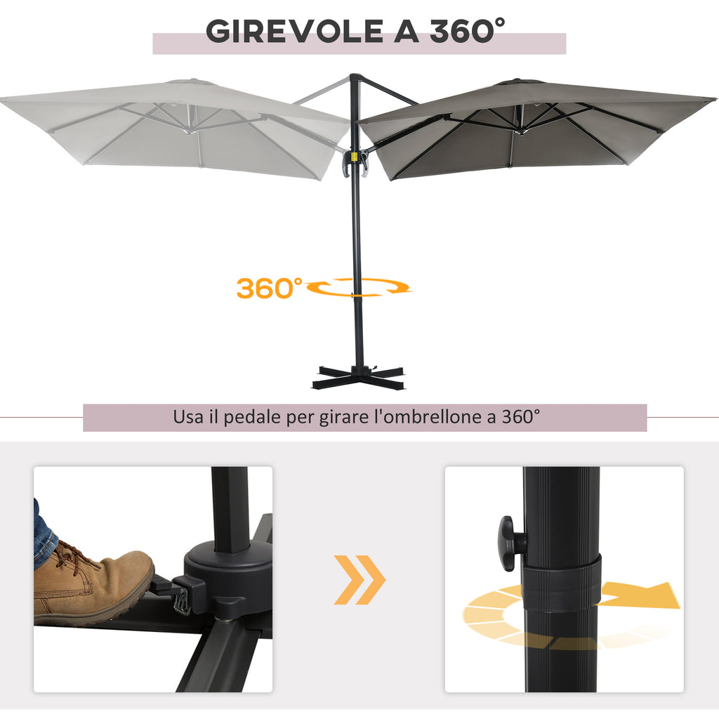 2.5x2.5m Hand Crank Garden Umbrella with 360° Rotation and Adjustable Parasol, Light Grey