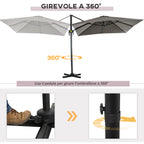 2.5x2.5m Hand Crank Garden Umbrella with 360° Rotation and Adjustable Parasol, Light Grey