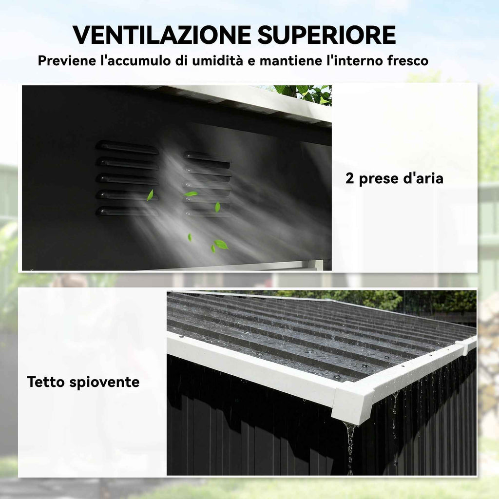 Outsunny Metal Garden Shed 163x90x179 cm, Lockable Door, Air Vents, Dark Grey