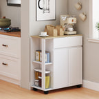 Kitchen Trolley with Drawer, Cabinet and 2 Side Shelves, Wooden, 78x39.5x88.5 cm, White and Oak