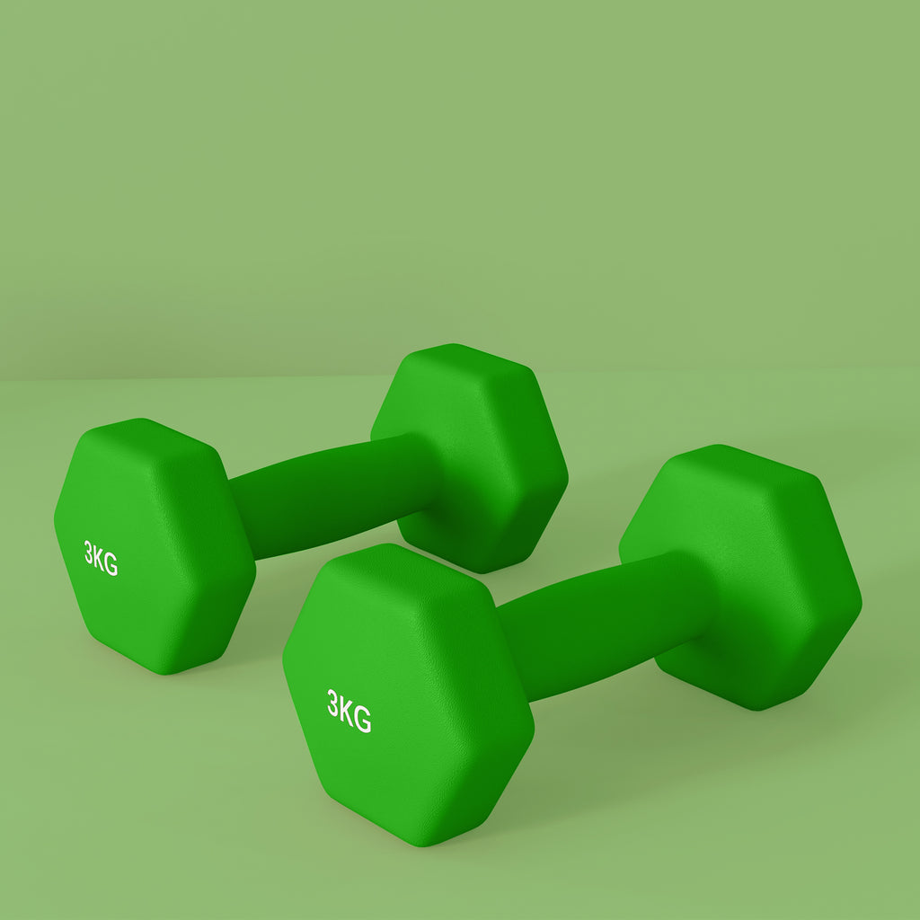 SPORTNOW Set of 2 Dumbbells 3 kg Hexagonal and Non-slip for Home and Gym, in Metal and Plastic, 18x8x8 cm, Green