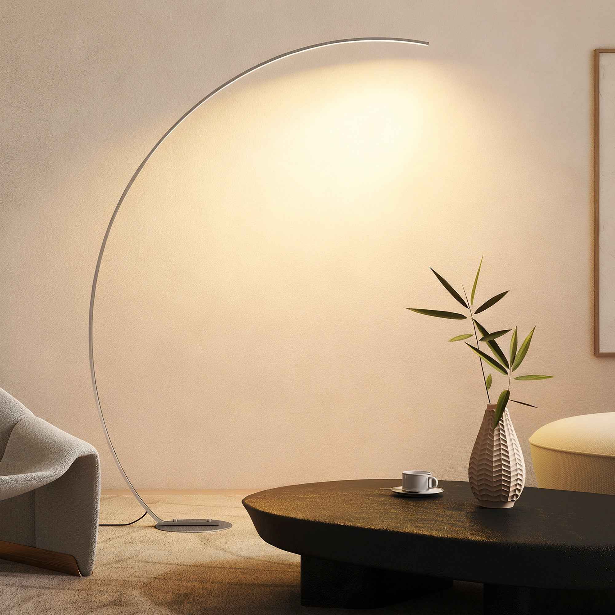 HOMCOM 172cm Tall LED Arc Floor Lamp with Remote Control and Dimmable Dimming, Silver