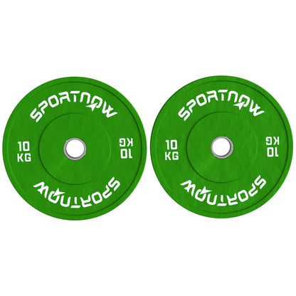 Set of 2 10kg Rubber Weight Plates with 2"/5 cm Hole for Dumbbells and Barbells, Green