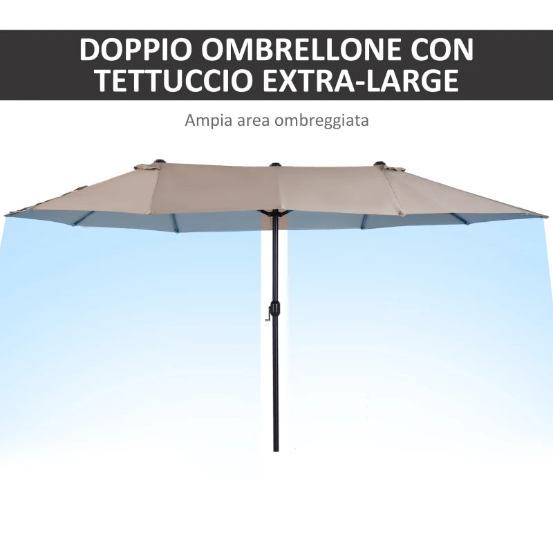 Double Garden Umbrella with Crank Opening, in Steel and Polyester, 460x270x240 cm - Borge' Group Limited