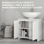 Bathroom Vanity Unit with 2 Decorated Doors and U-Cut for Pipes, 60x30x60cm, White
