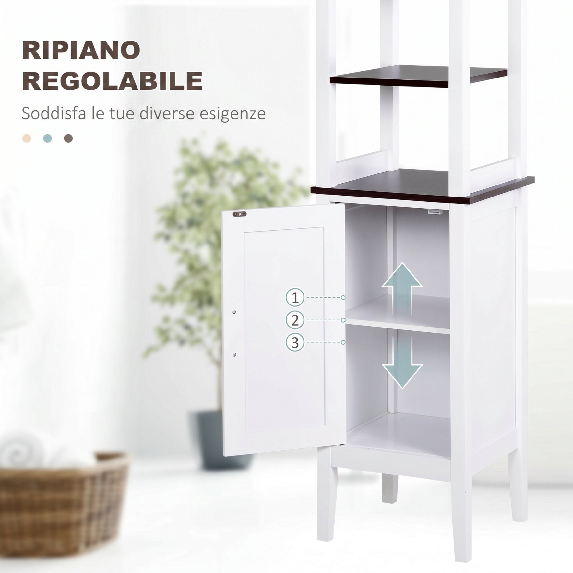 HOMCOM Tall Narrow Bathroom Cabinet, Space-Saving Bathroom Storage Cabinet with 3 Open Shelves, Adjustable Shelf, for Laundry Room, 40x38x162.5 cm, White