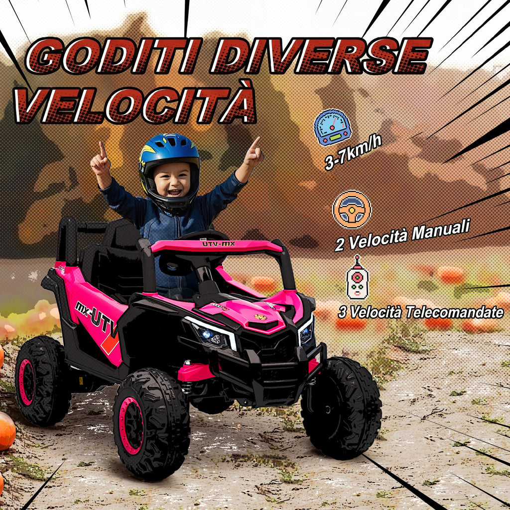 AIYAPLAY Kids Electric Ride-On UTV 12V with Seat Belt, Remote Control, Suspension, USB, 3-7 km/h, 3-5 Years, Pink