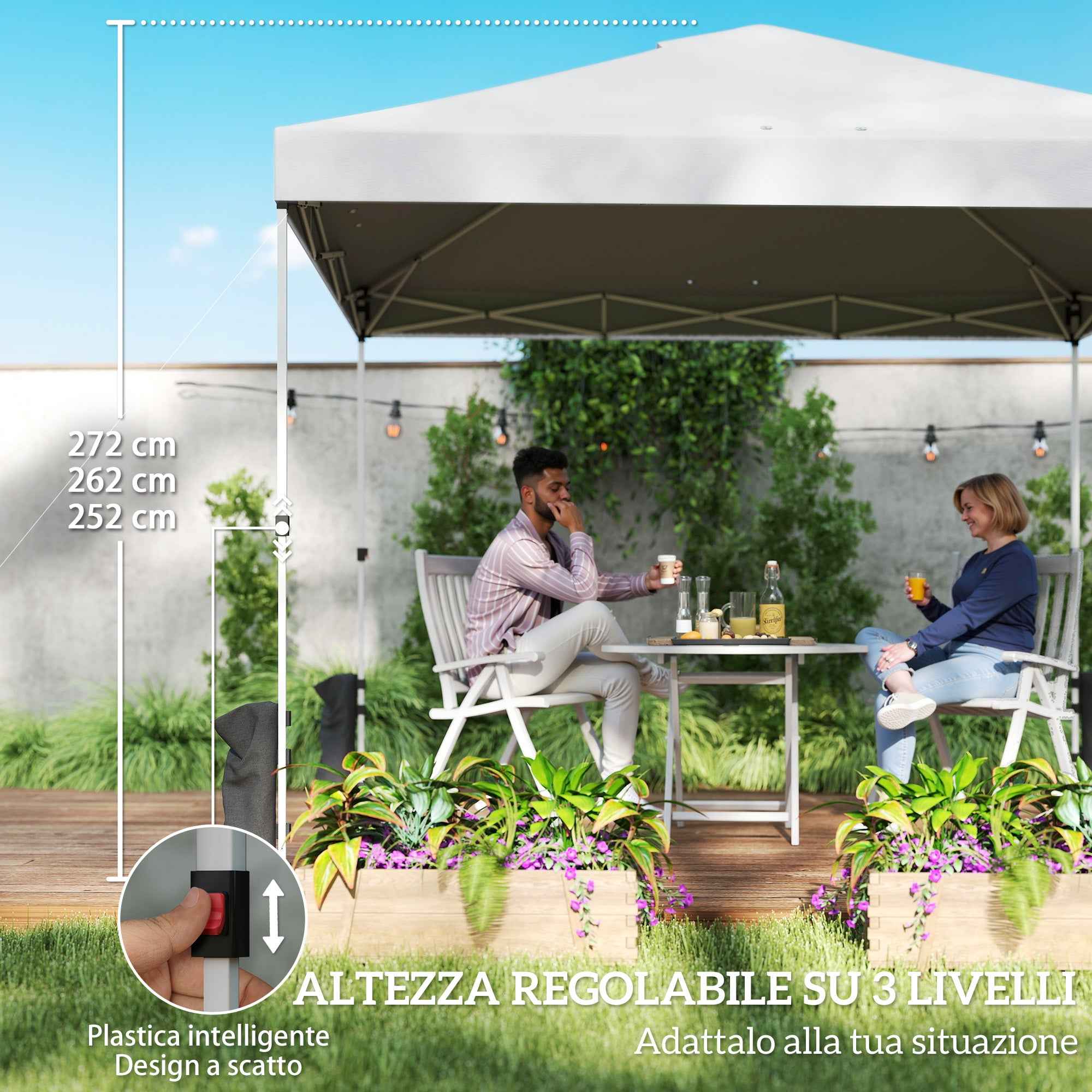 Outsunny 3x3m Pop Up Gazebo with Pockets, UPF 50+, with Sandbags and Wheeled Bag, White