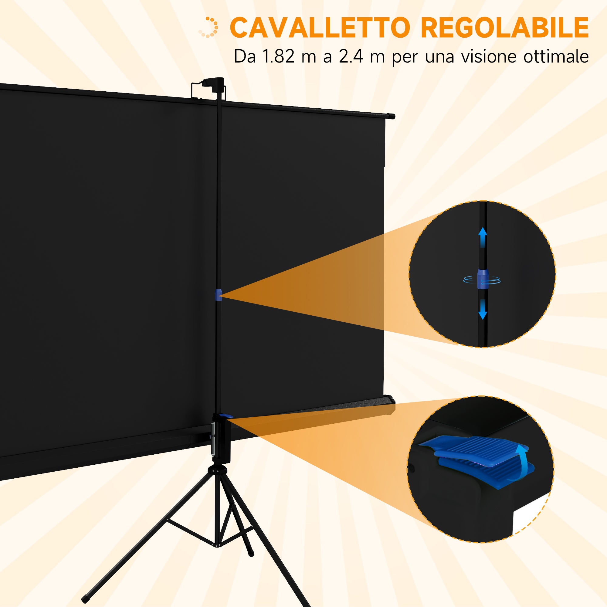84" Foldable Projector Screen, 16:9 Format, Adjustable Tripod, 200 x 8 x 118 cm, Black