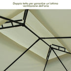 3x4m Steel Garden Gazebo with Double Roof and 4 Side Awnings, Cream - Borge' Group Limited