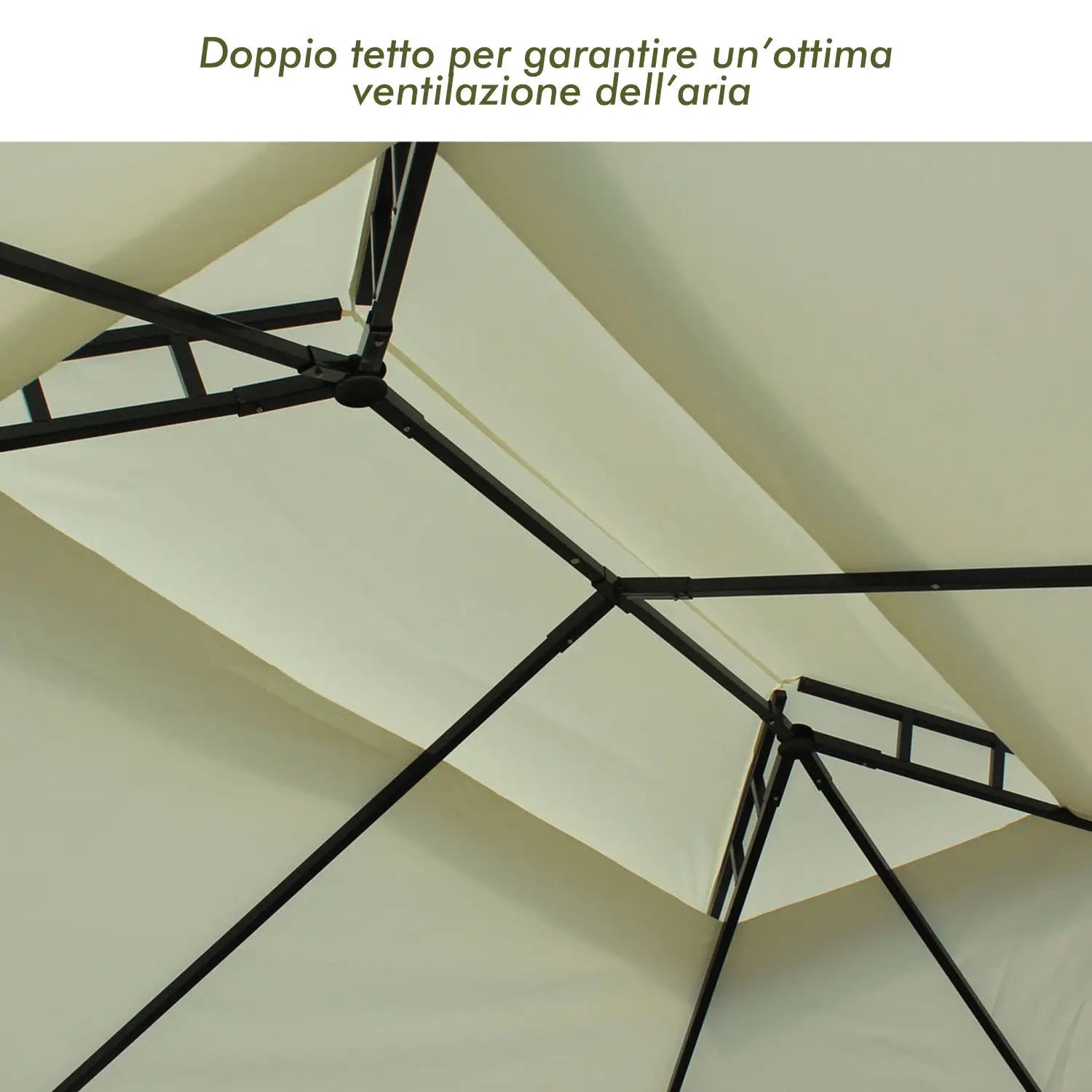 3x4m Steel Garden Gazebo with Double Roof and 4 Side Awnings, Cream - Borge' Group Limited