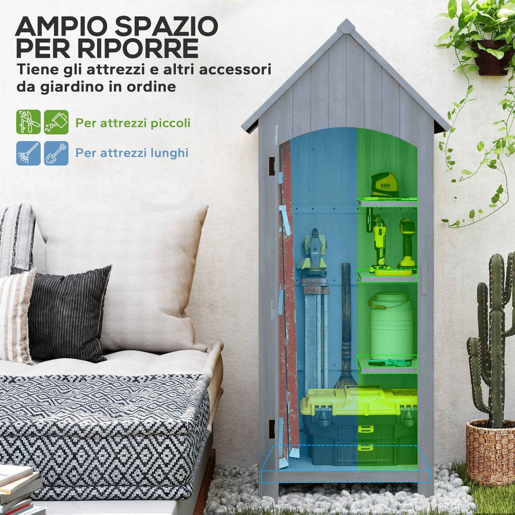 Outsunny 3-Shelf Wooden Tool Shed with Waterproof Bitumen Roof, 77.5 x 54.2 x 179.5 cm, Grey