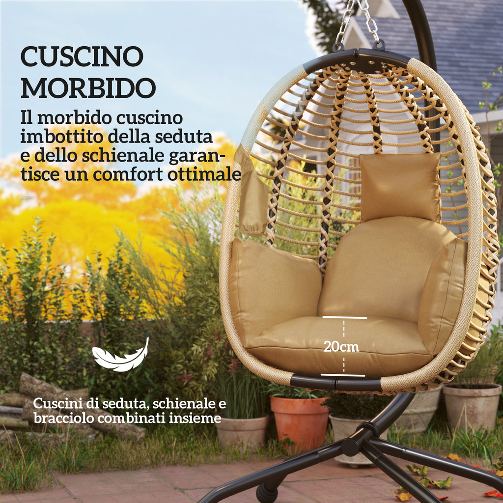 Outsunny Hanging Chair with Padded Cushion, Folding Seat and Steel and Rope Frame, Beige