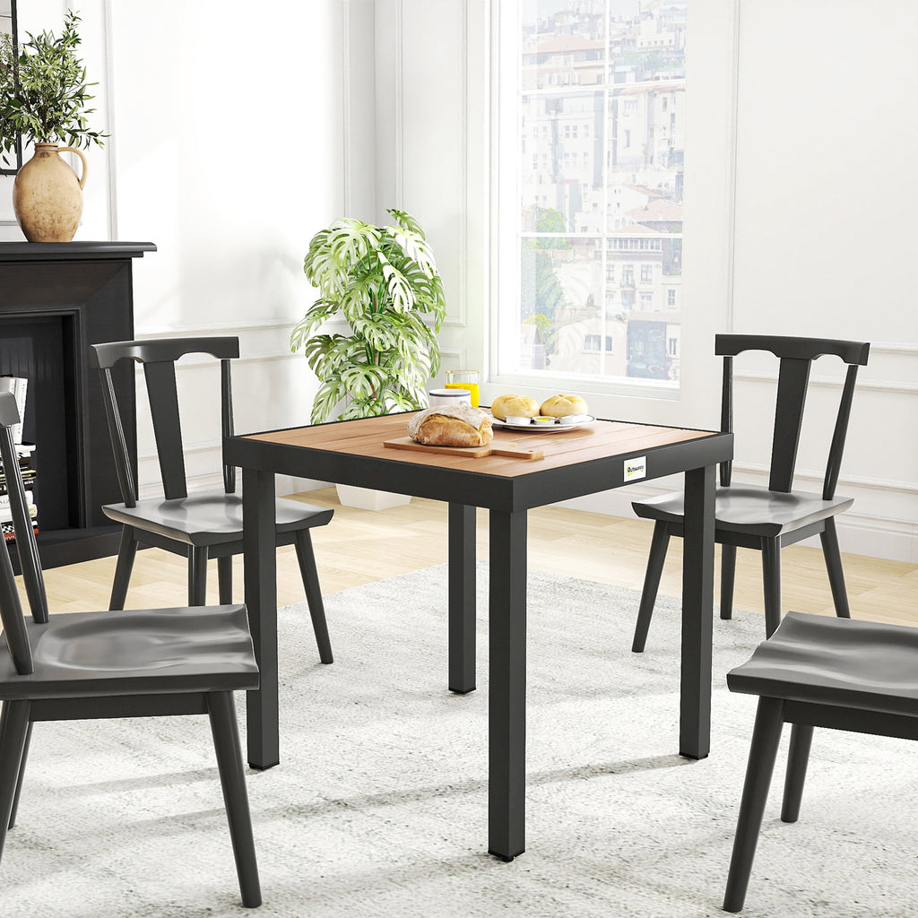 4-Seater Garden Table in Aluminum and Plastic, Black and Wood Color